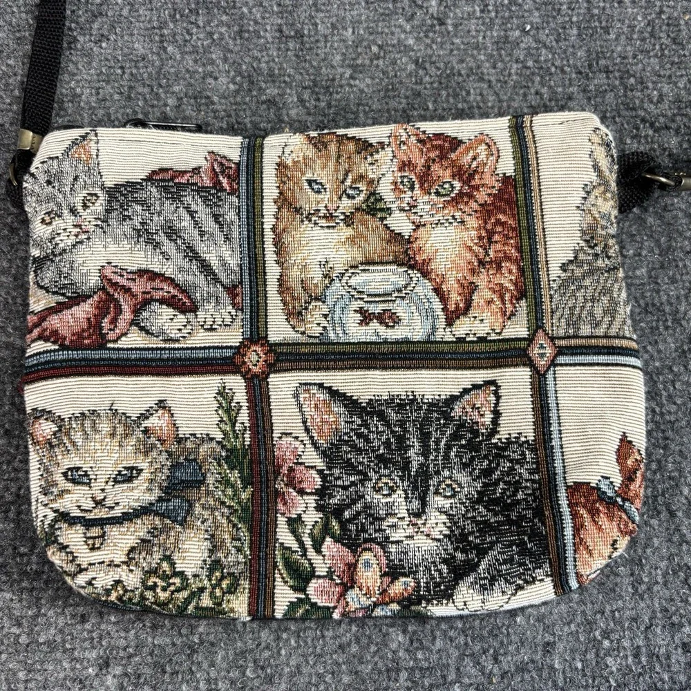 Vintage 80's/90s Kitty Cats Woven Tapestry Crossbody Purse